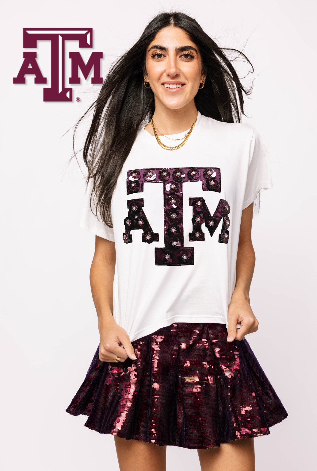 Licensed Texas A&M Mascot Sequin Flower Tee