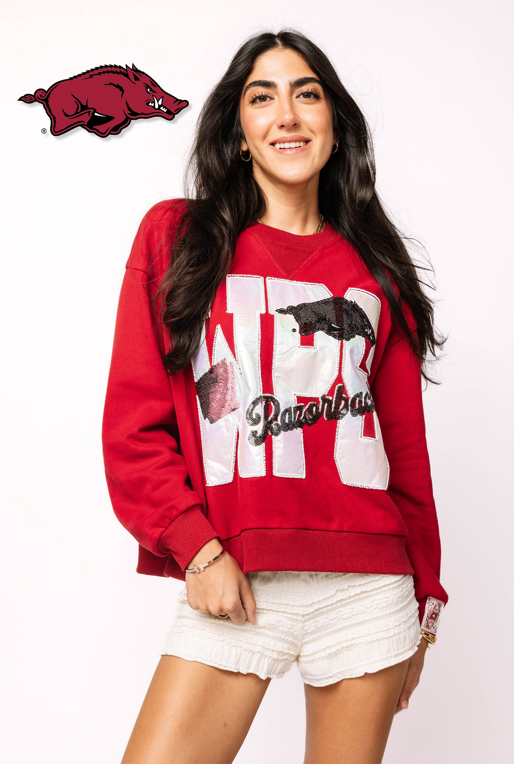 Licensed Arkansas Metallic Word With Icons Sweatshirt