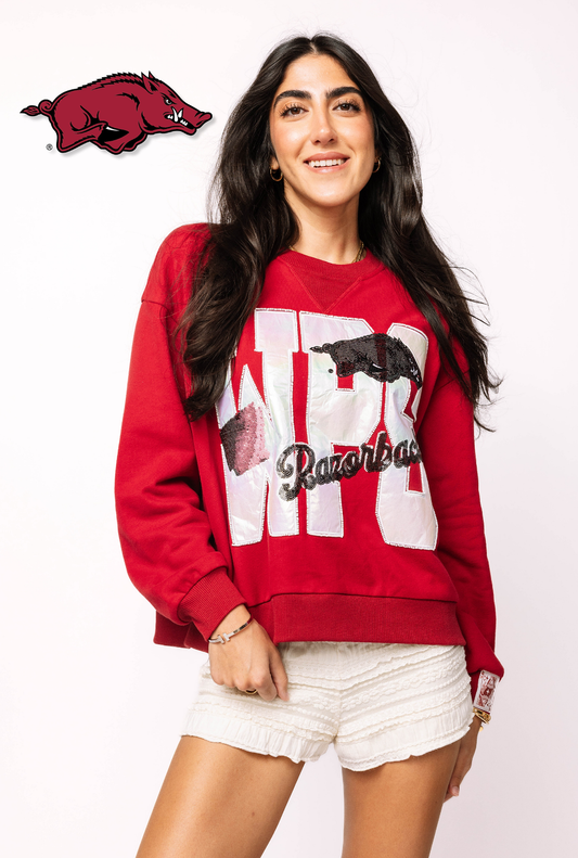 Licensed Arkansas Metallic Word With Icons Sweatshirt