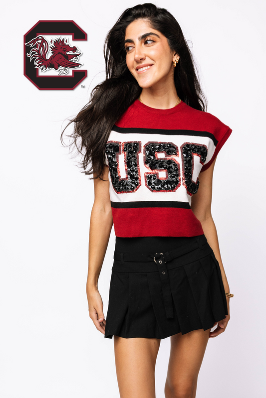 Licensed 'USC' Colorblock Jewel Letter Short Sleeve Sweater