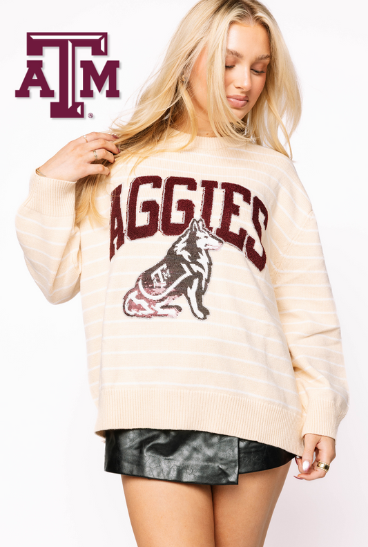 Licensed Texas A&M Beige Stripe Vintage Team Sweater