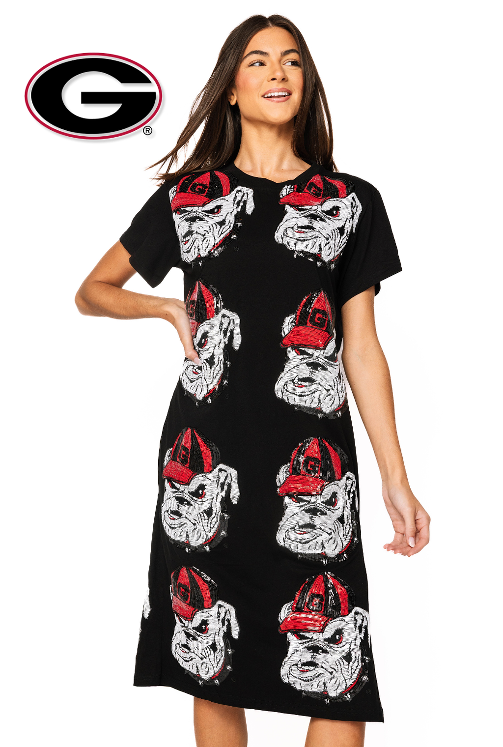 Licensed Black Georgia Bulldog Mascot Midi Tee Dress