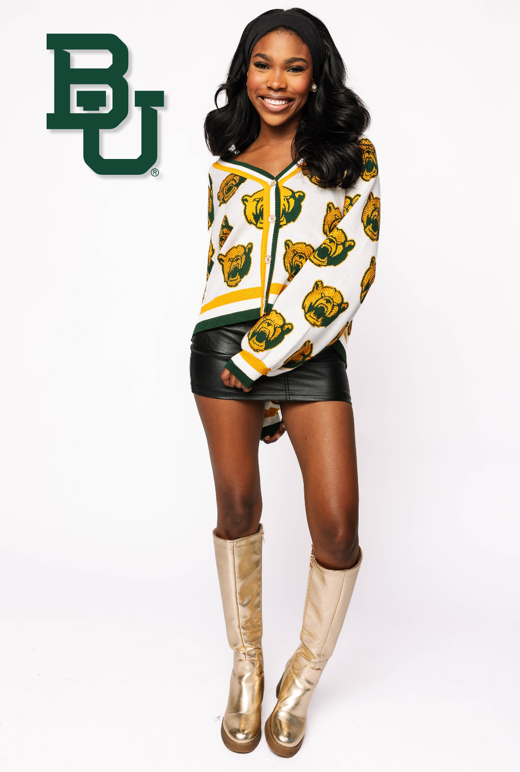 Licensed Baylor Knit In Mascot Rhinestone Cardigan