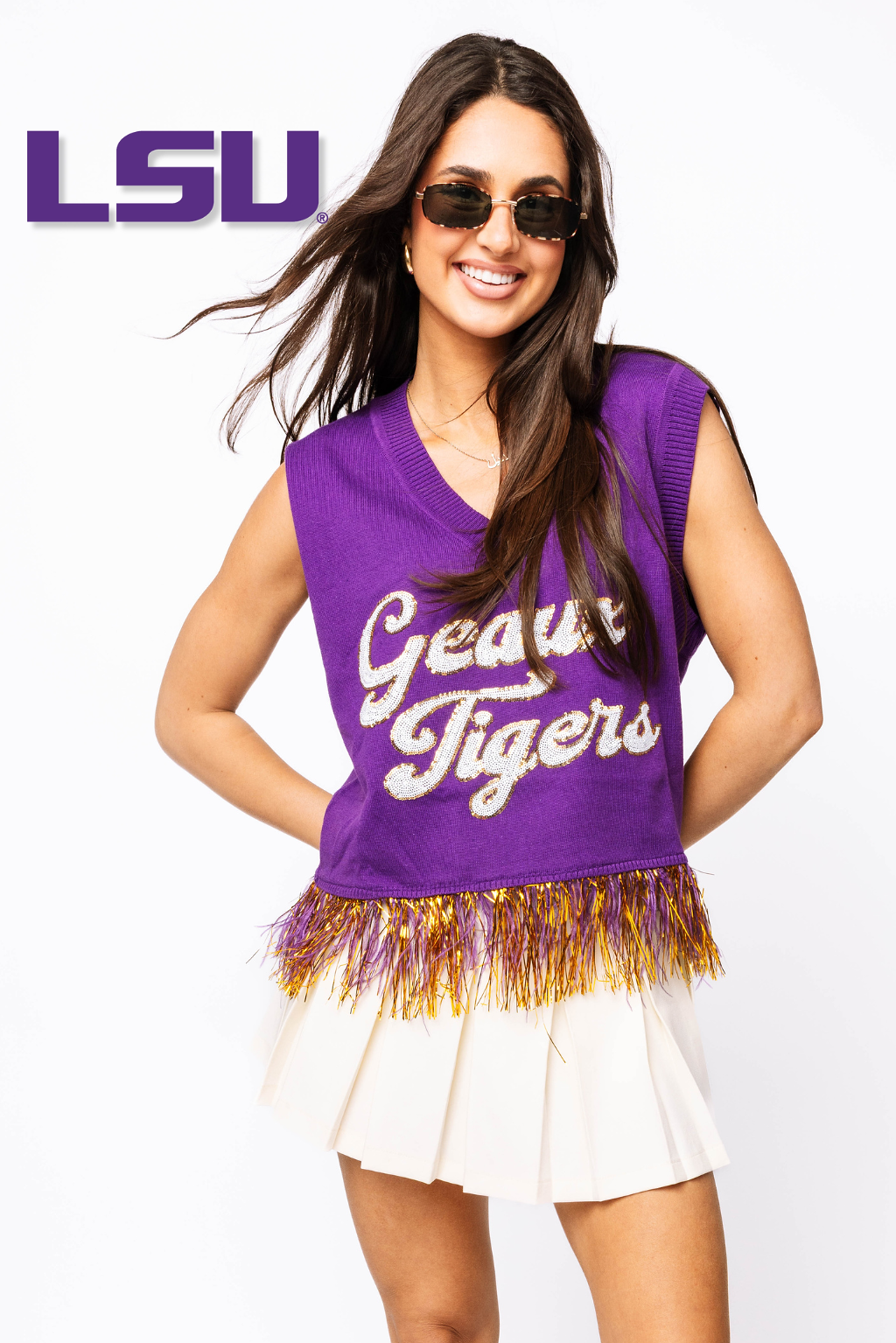 Licensed LSU 'Geaux Tigers' Feather Bottom Tank Sweater