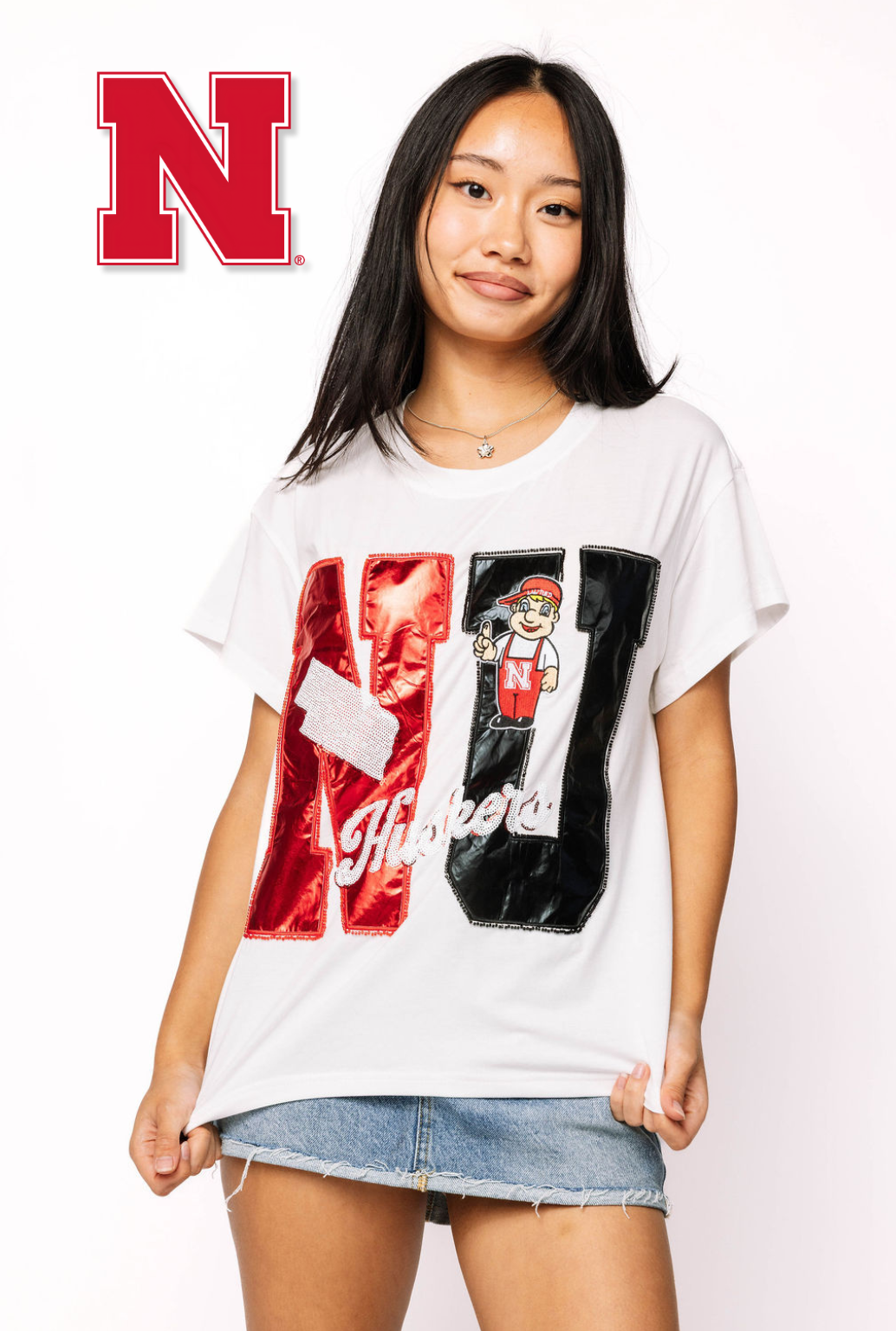 Licensed Nebraska Metallic Word with Icons Tee
