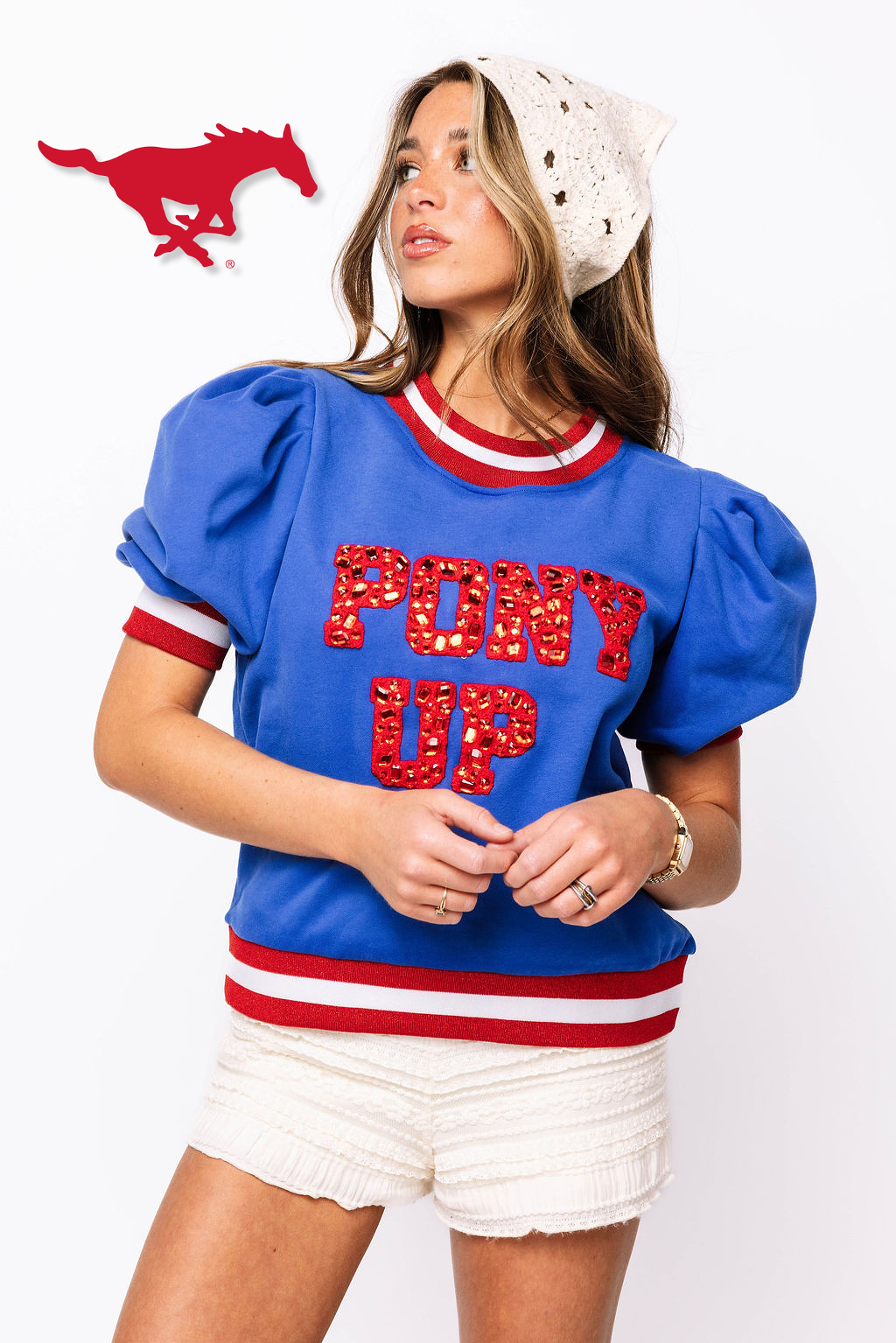 Licensed Royal & Red Poof Sleeve 'Pony Up' Short Sleeve Top