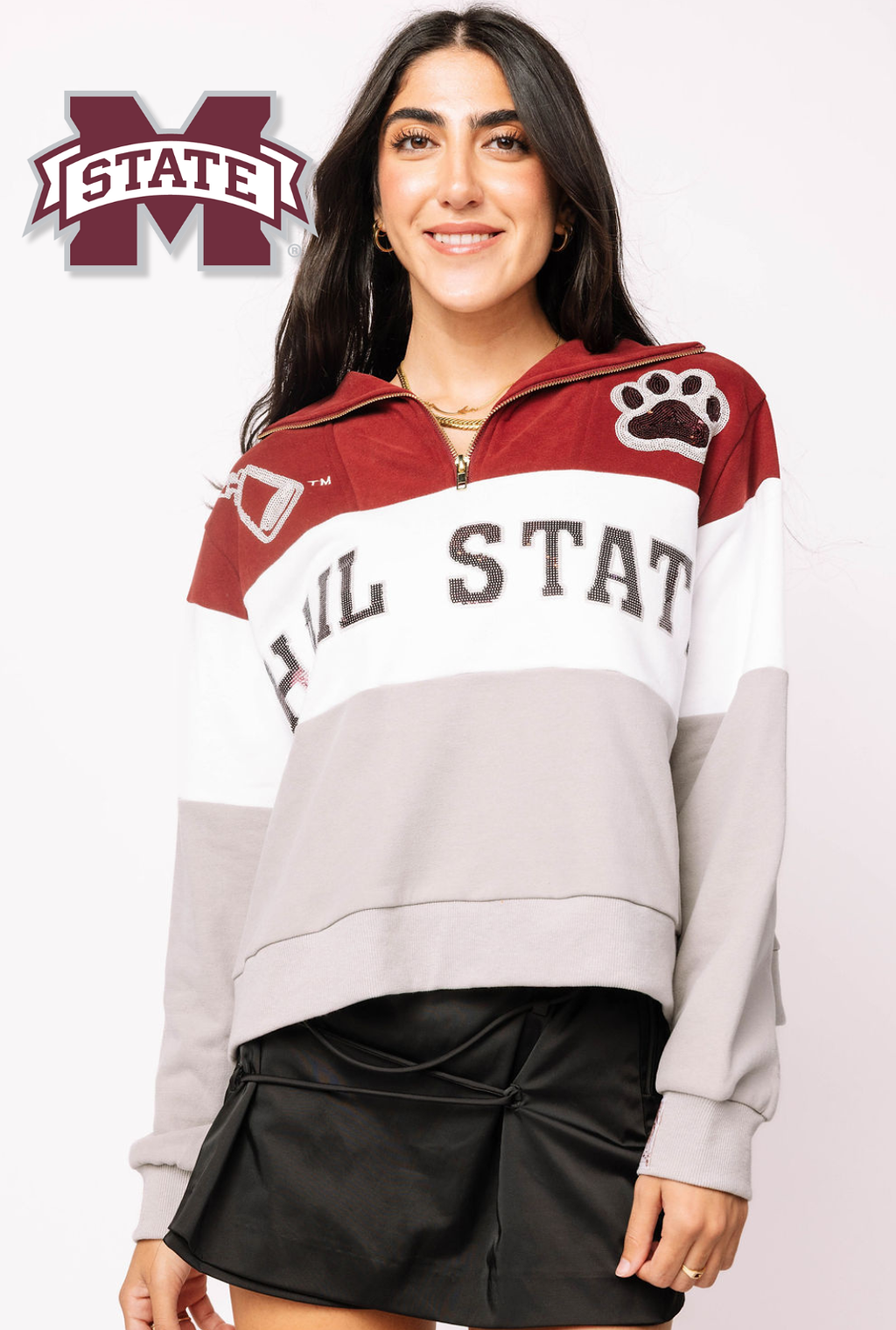 Licensed Miss State Quarter Zip Colorblock Sweatshirt