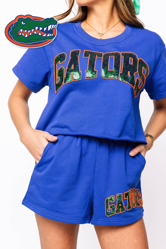 Licensed Royal Sequin 'Gators' Word Shorts