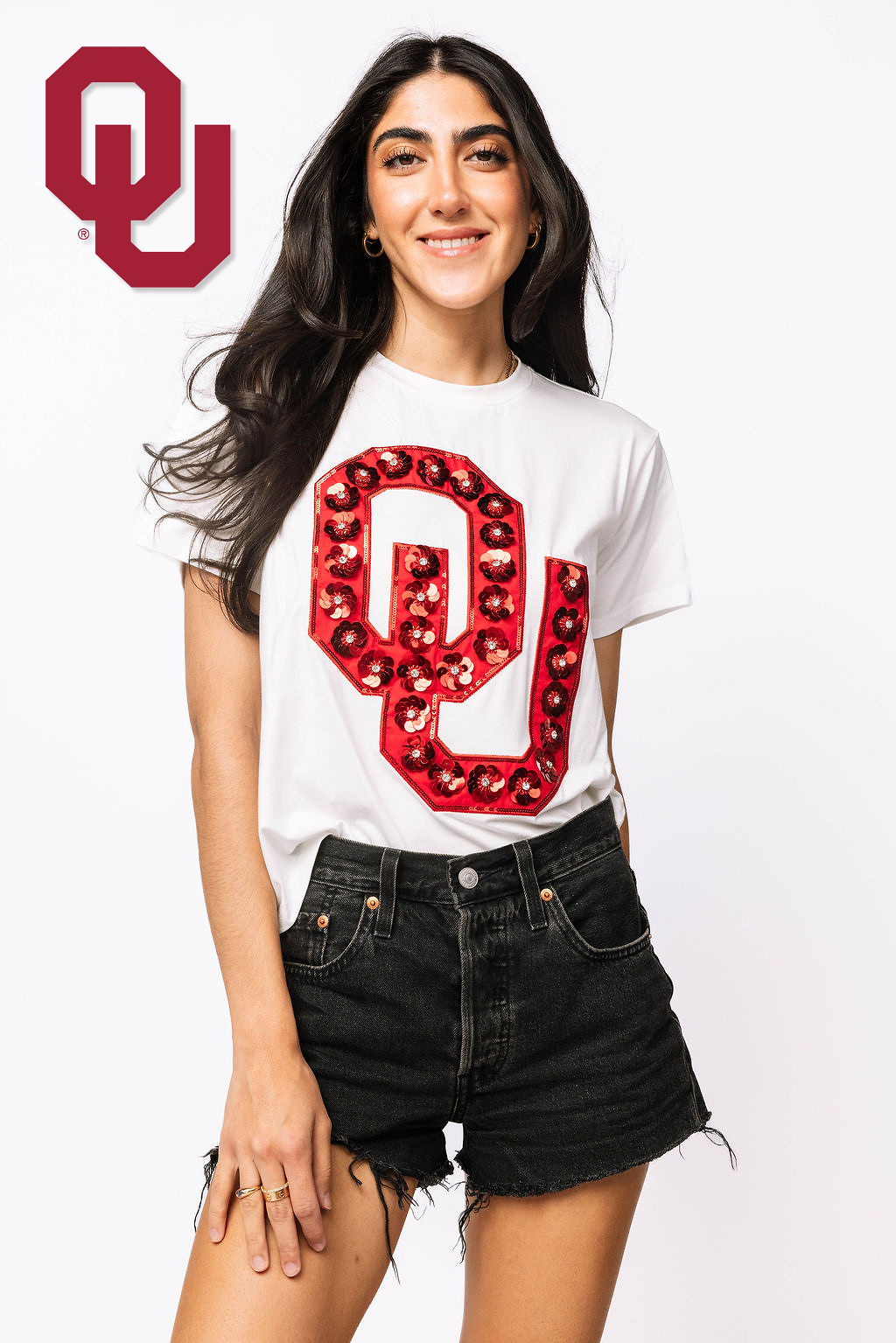 Licensed Oklahoma Mascot Sequin Flower Tee