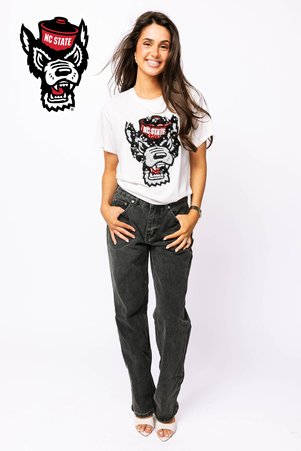 Licensed NC State Mascot Sequin Flower Tee