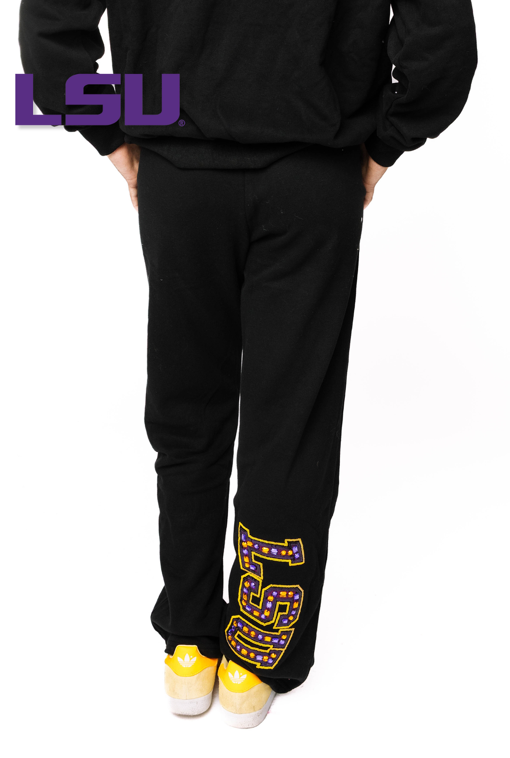 Licensed LSU Black with Multi Jewel Letter Sweatpants