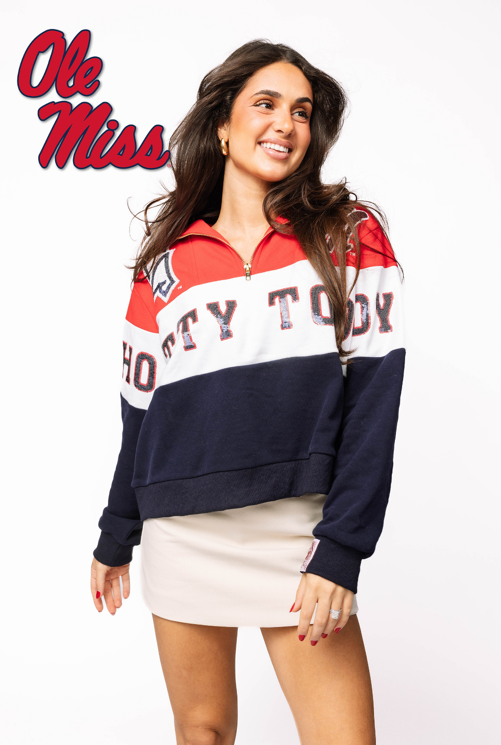Licensed Ole Miss Quarter Zip Colorblock Sweatshirt