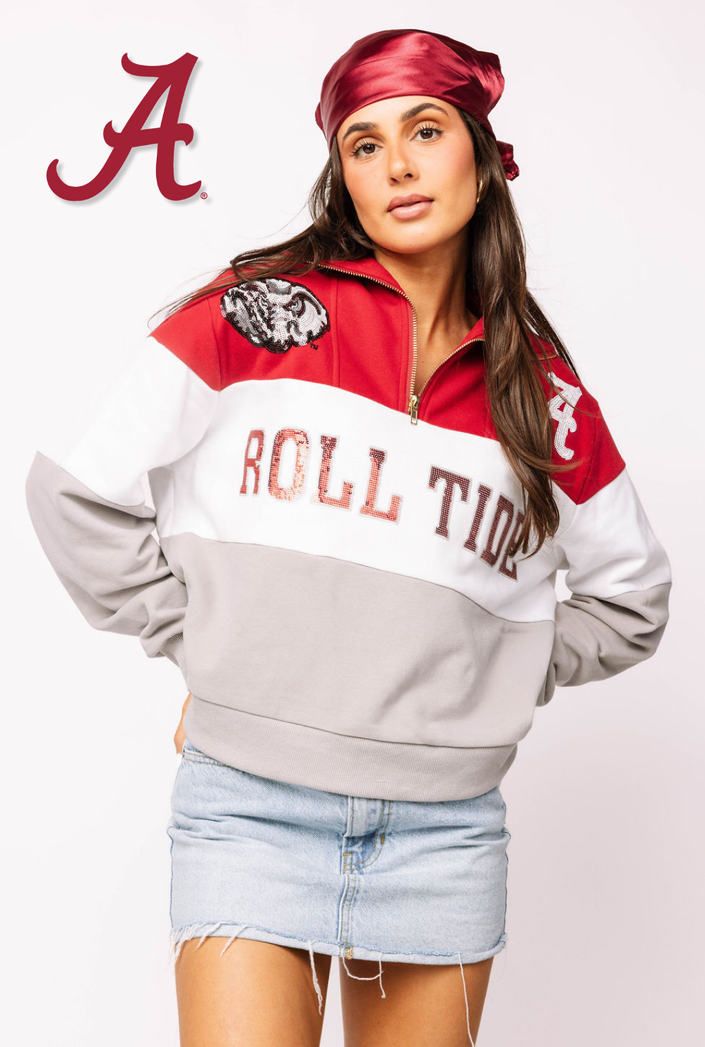Licensed Alabama Quarter Zip Colorblock Sweatshirt