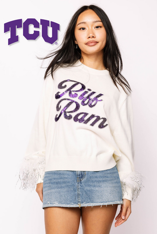 Licensed TCU Feather Sleeve Sweater