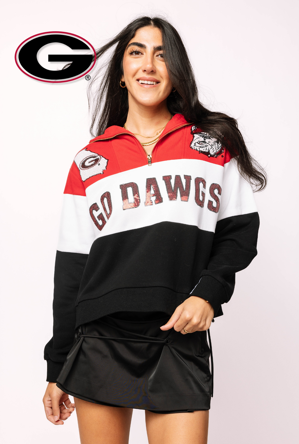 Licensed Georgia Quarter Zip Colorblock Sweatshirt