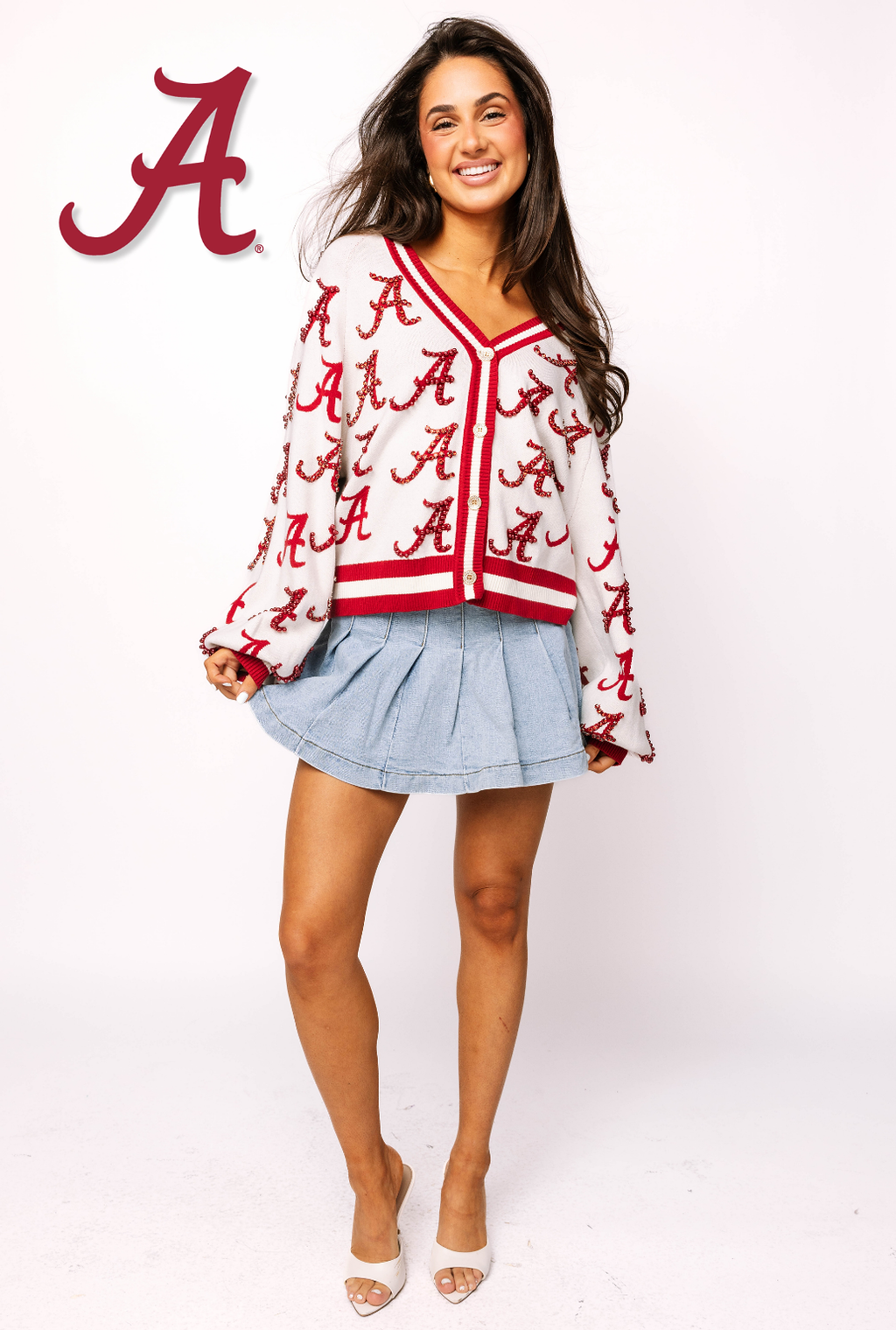Licensed Alabama Knit In Mascot Rhinestone Cardigan