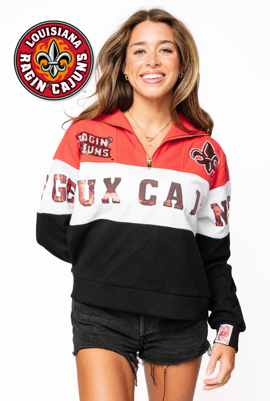 Licensed ULL Quarter Zip Colorblock Sweatshirt