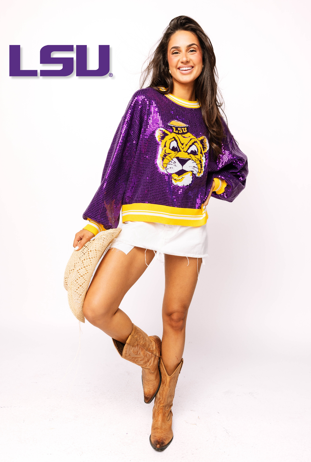 Licensed LSU Full Sequin Sailor Mike Sweater