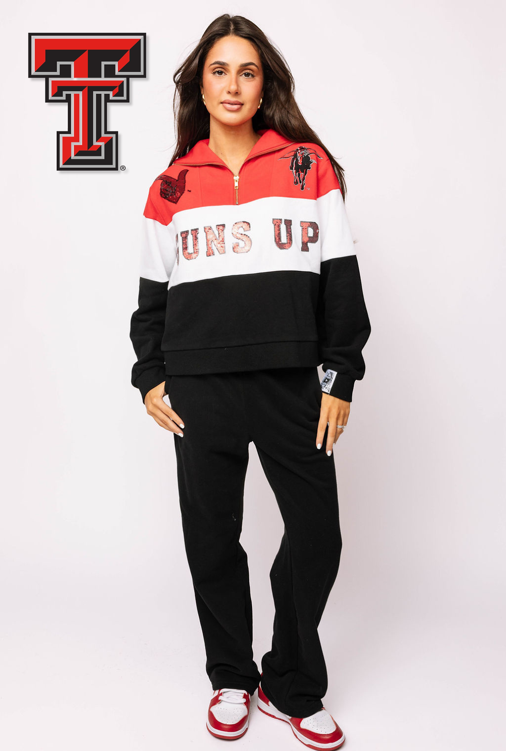 Licensed Texas Tech Quarter Zip Colorblock Sweatshirt
