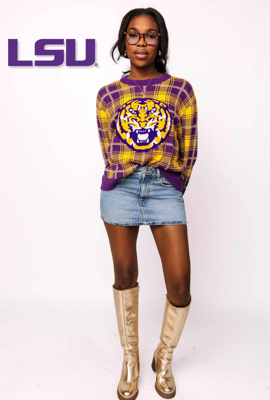 Licensed LSU Plaid Mascot Sweater