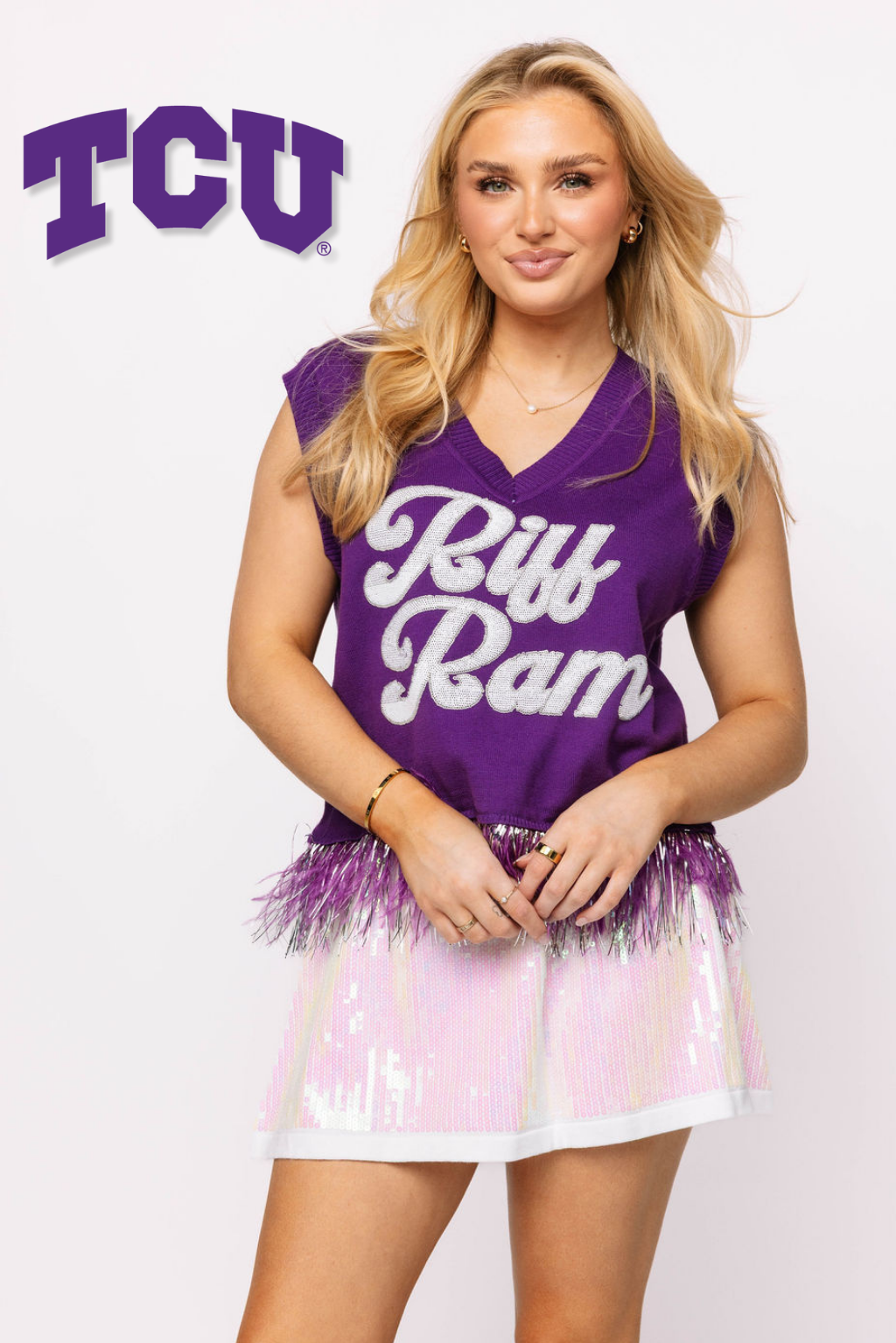 Licensed TCU 'Riff Ram' Feather Bottom Tank Sweater