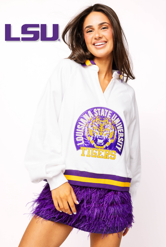 Licensed LSU Striped Collar Circular Mascot Sweatshirt