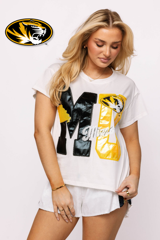 Licensed Mizzou Metallic Word with Icons Tee