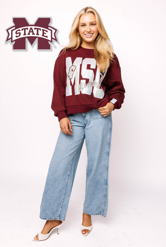 Licensed Miss State Metallic Word With Icons Sweatshirt
