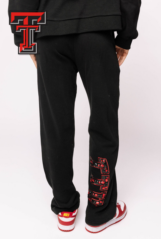 Licensed Texas Tech Black with Multi Jewel Letter Sweatpants