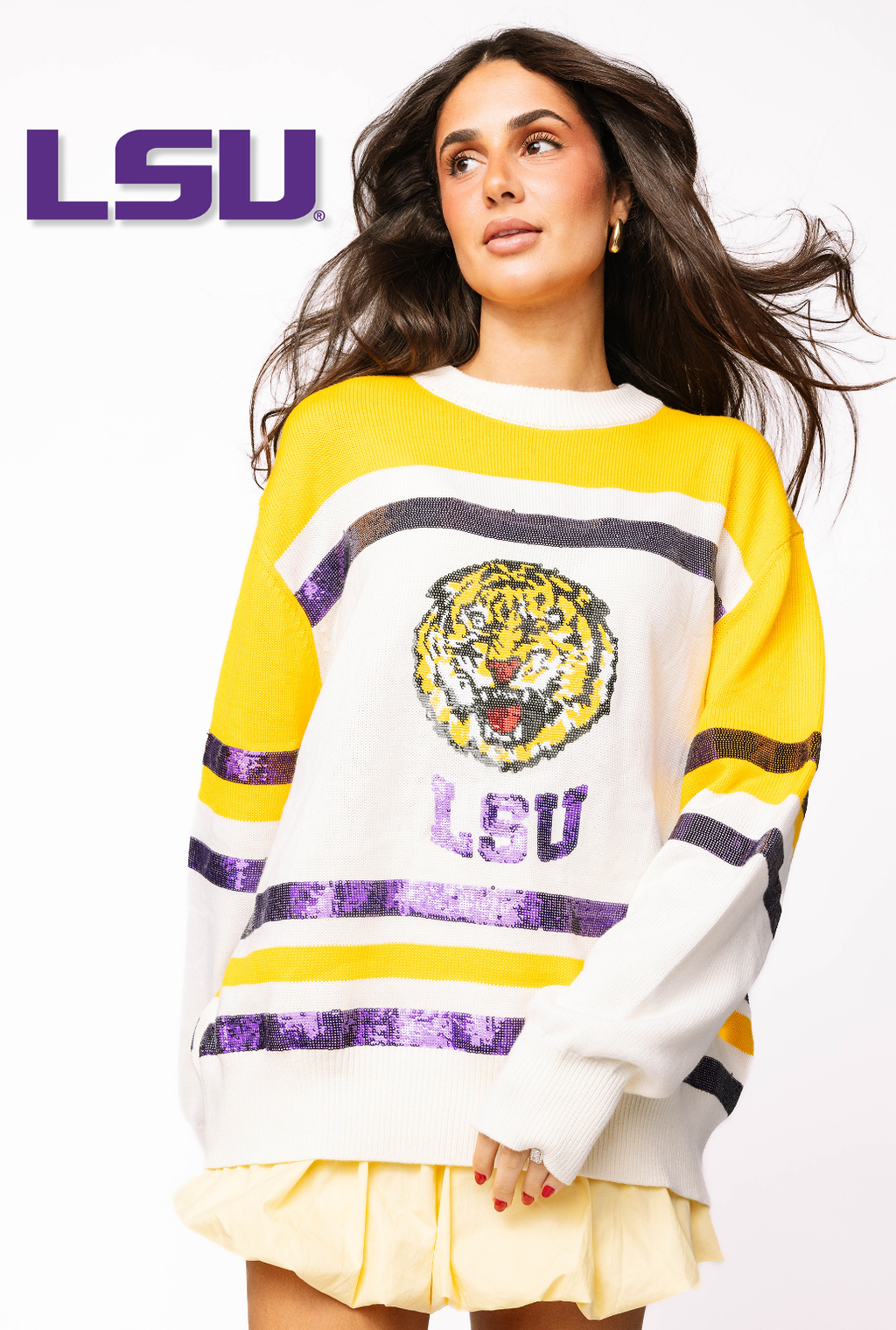 Licensed LSU Striped Colorblock Sweater