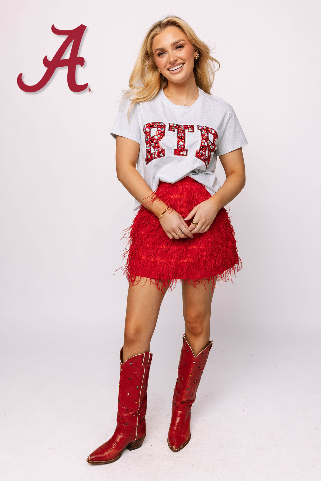 Licensed Alabama 'RTR' Grey with Multi Jewel Letter Tee