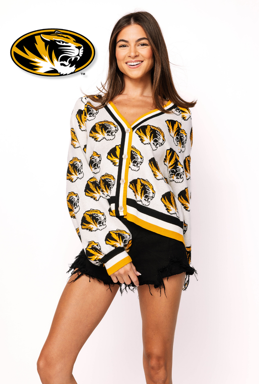 Licensed Missouri Knit In Mascot Rhinestone Cardigan
