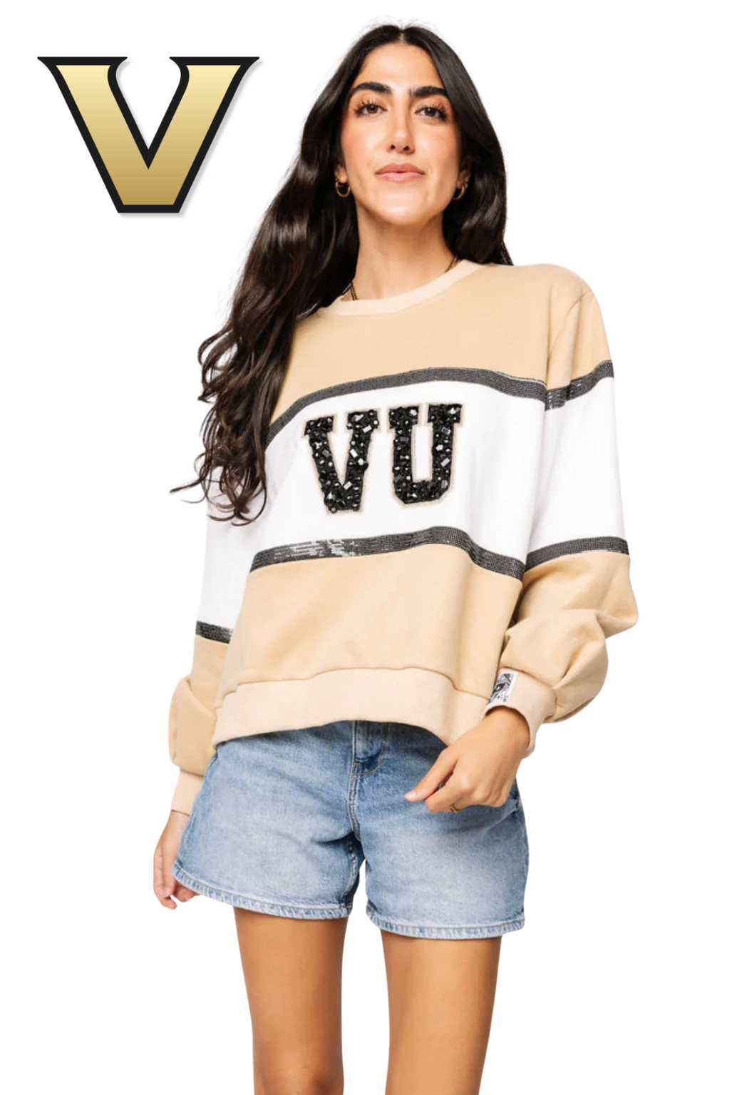 Licensed Sample - 'VU' Colorblock Jewel Letter Sweatshirt