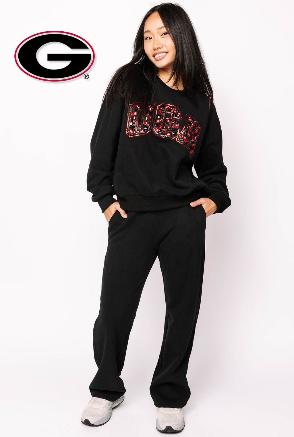 Licensed UGA Black with Multi Jewel Letter Sweatshirt