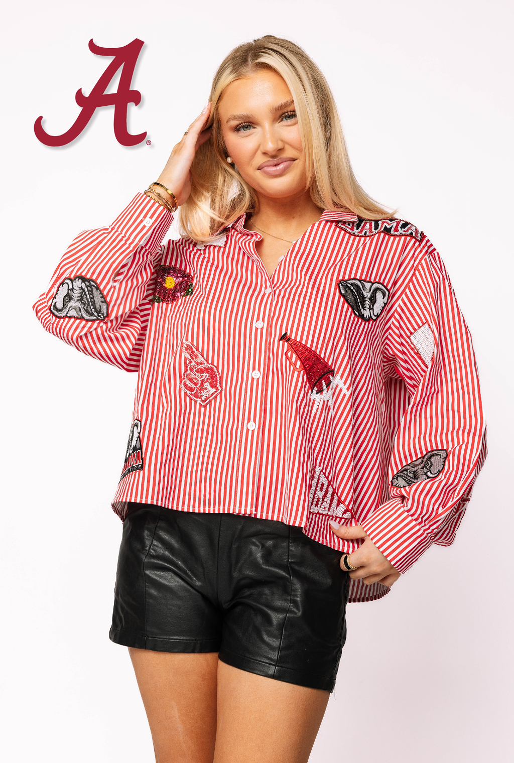 Licensed Alabama Mini Icon Striped Button Down Long Sleeve Top