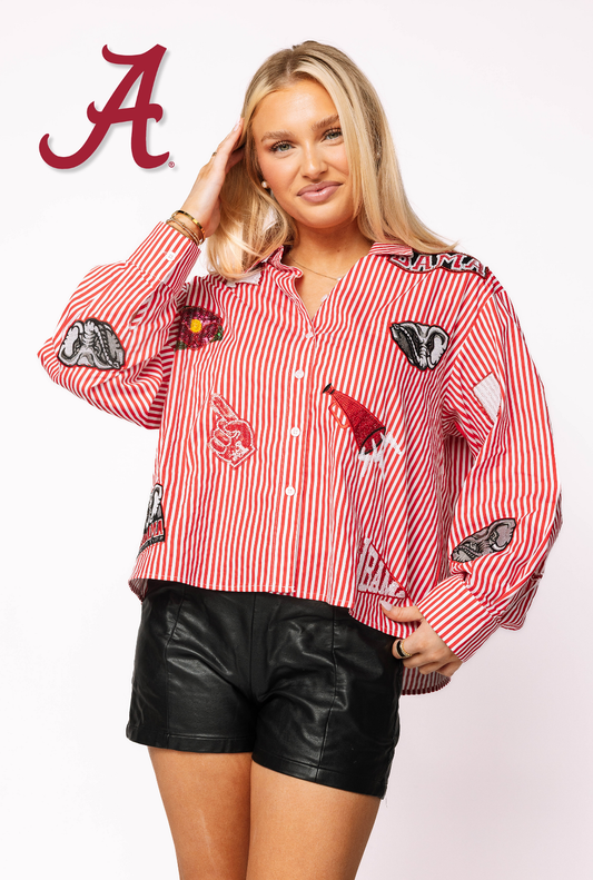 Licensed Alabama Mini Icon Striped Button Down Long Sleeve Top
