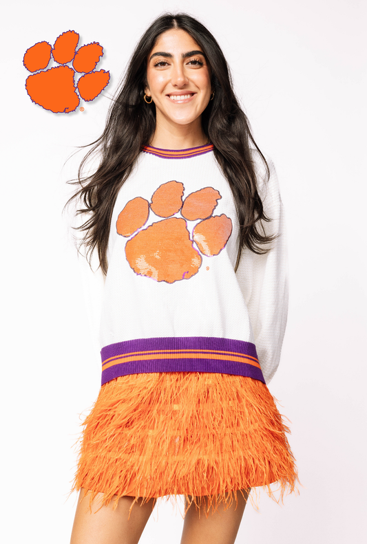 Licensed Clemson Full Sequin Mascot Sweater