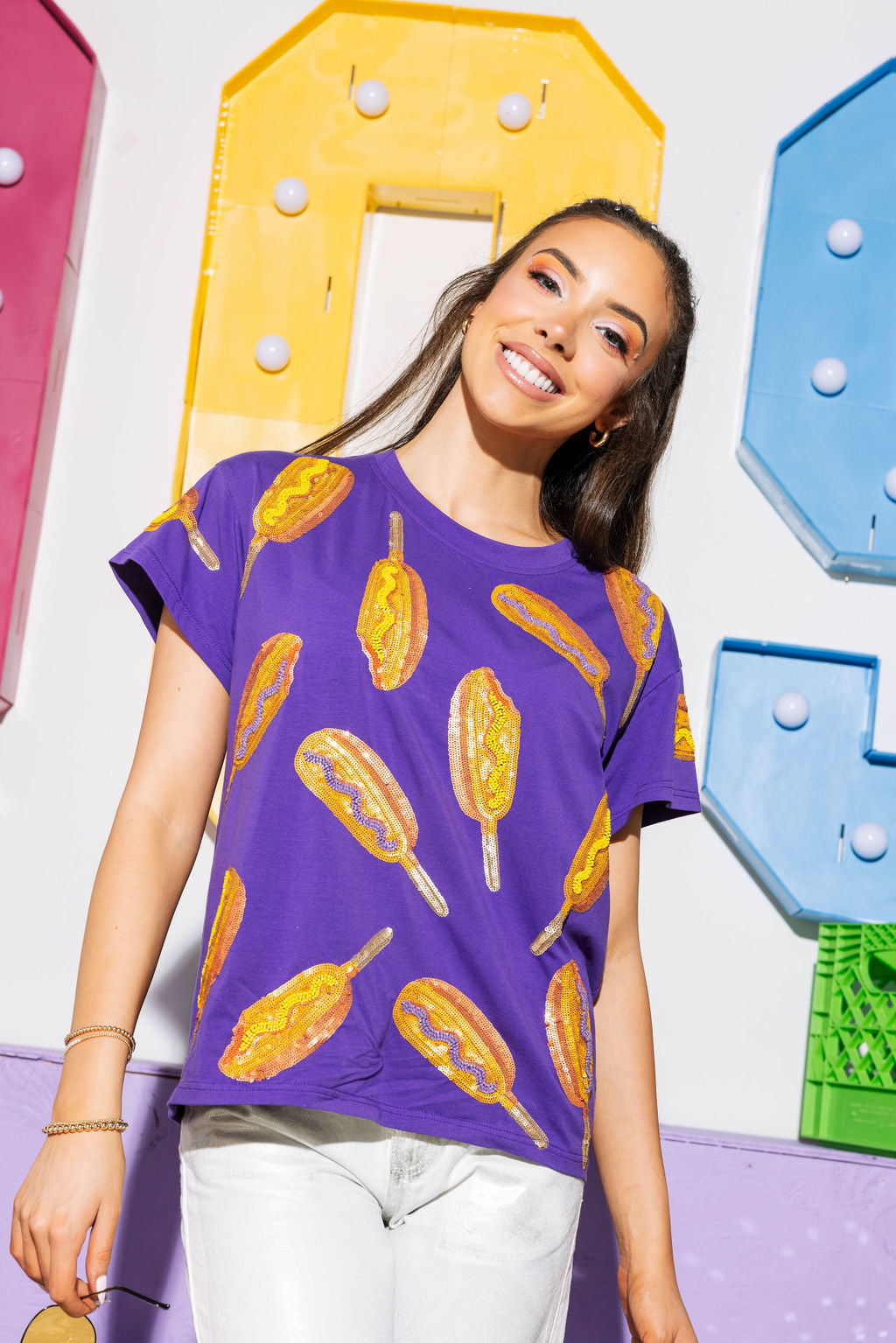 Purple Scattered Corn Dog Tee