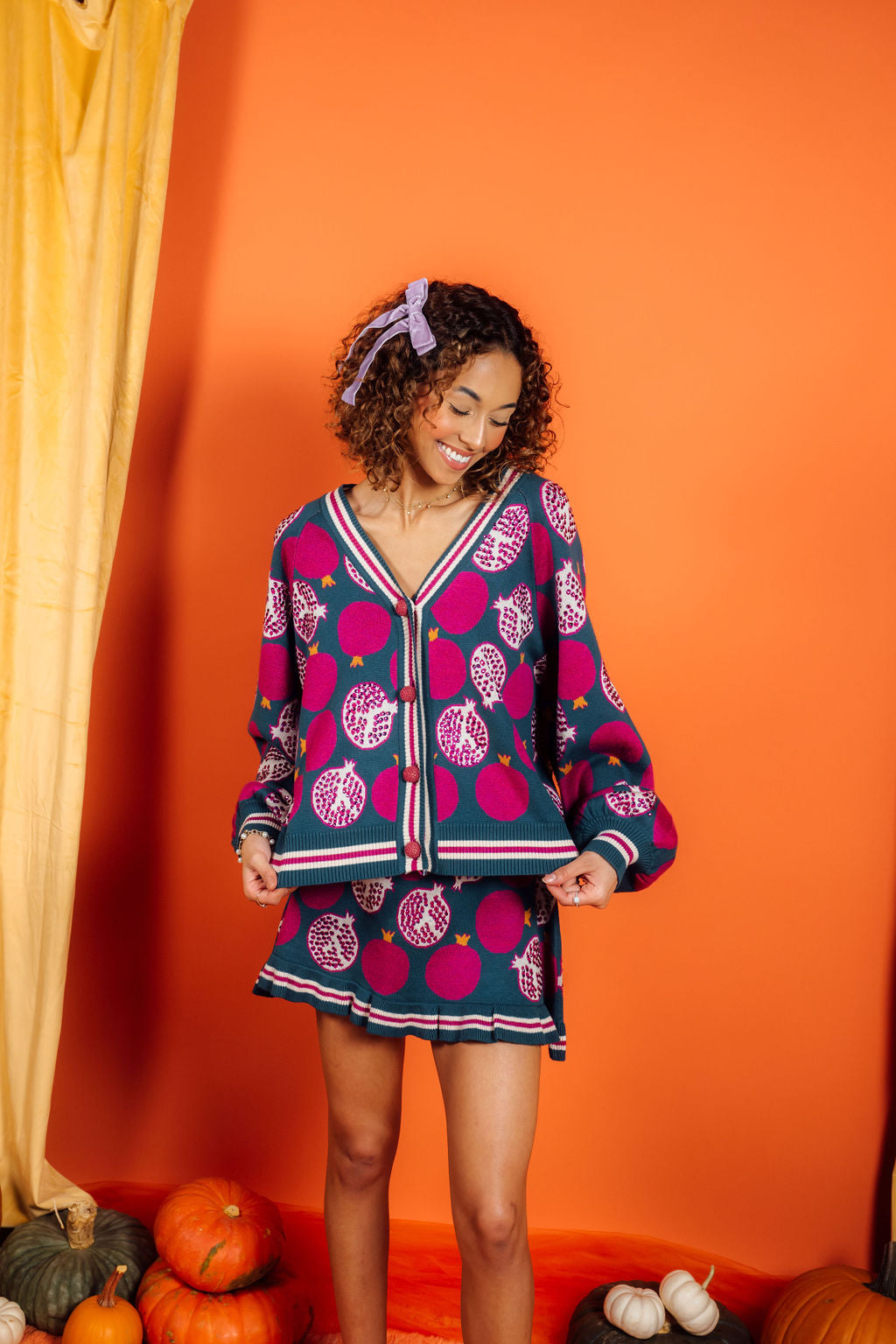 Dark Teal Pomegranate Knit Skirt