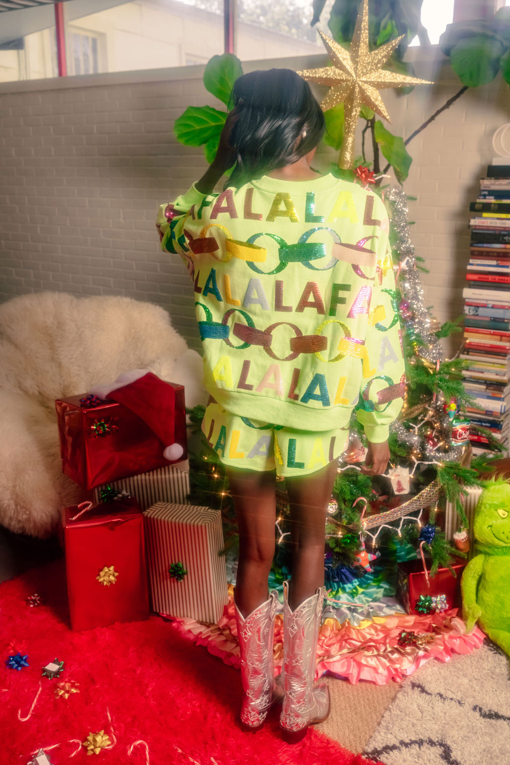 Light Green Falala With Garland Shorts
