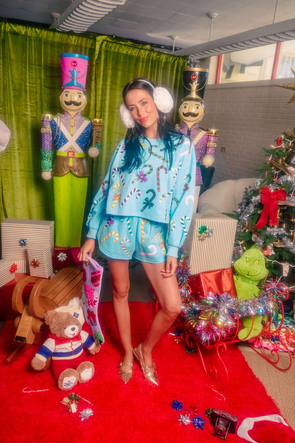 Bright Blue Rainbow Candy Canes Shorts