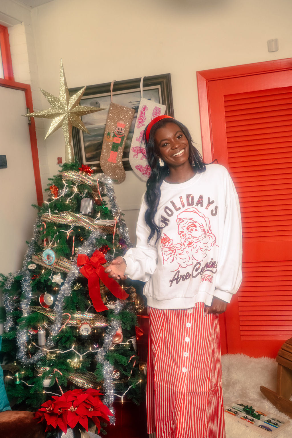 Licensed- White & Red 'Holidays Are Coming' Santa Coca-Cola Sweatshirt