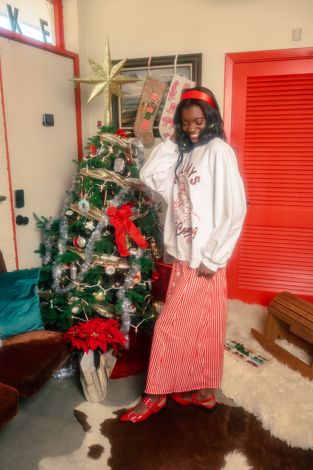 Licensed- White & Red 'Holidays Are Coming' Santa Coca-Cola Sweatshirt