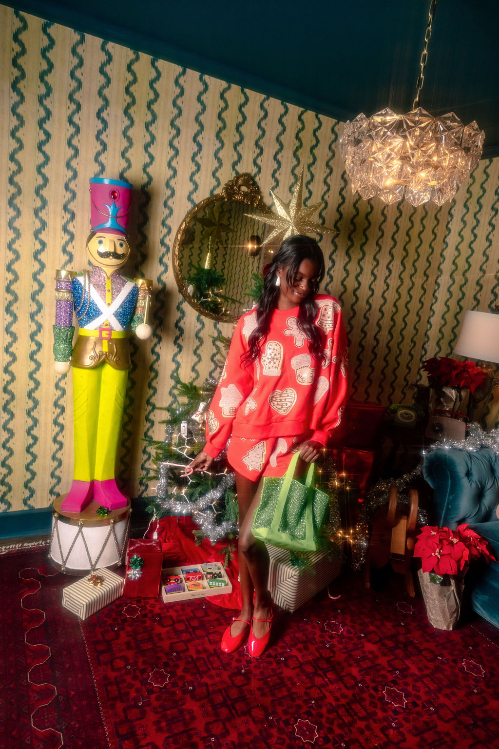 Red Fuzzy Christmas Cookie Shorts