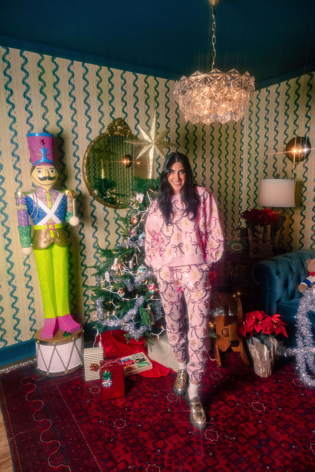 Light Pink Gingerbread Men & Bows Joggers