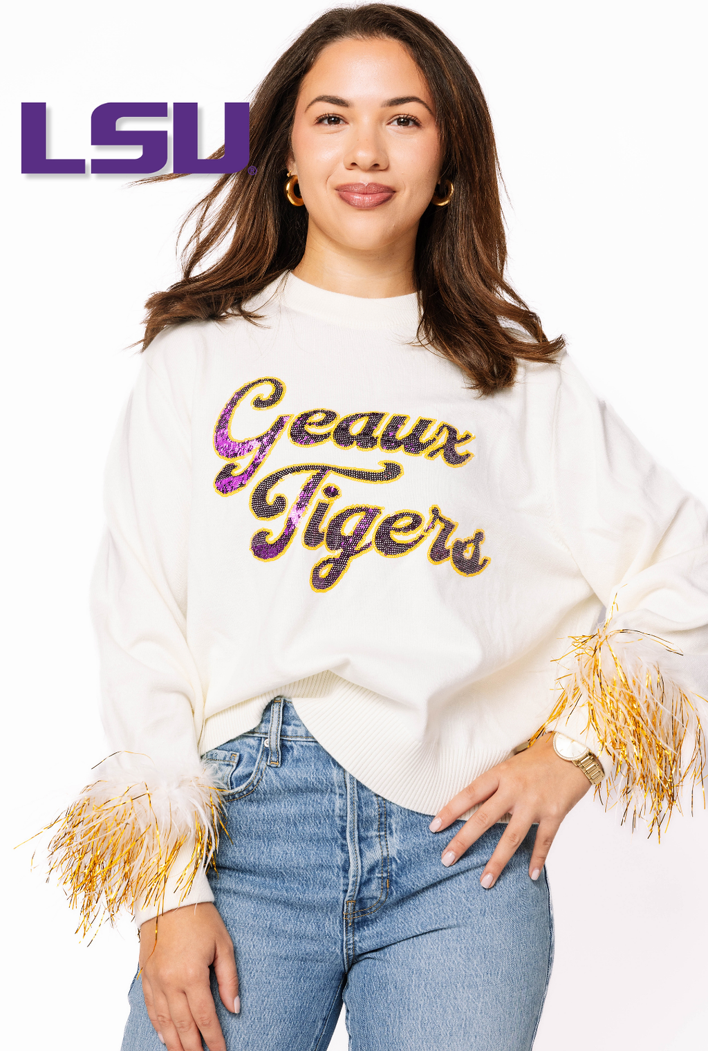 Licensed LSU Feather Sleeve Sweater