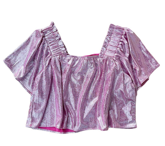 Pink Silver Pebble Flutter Top