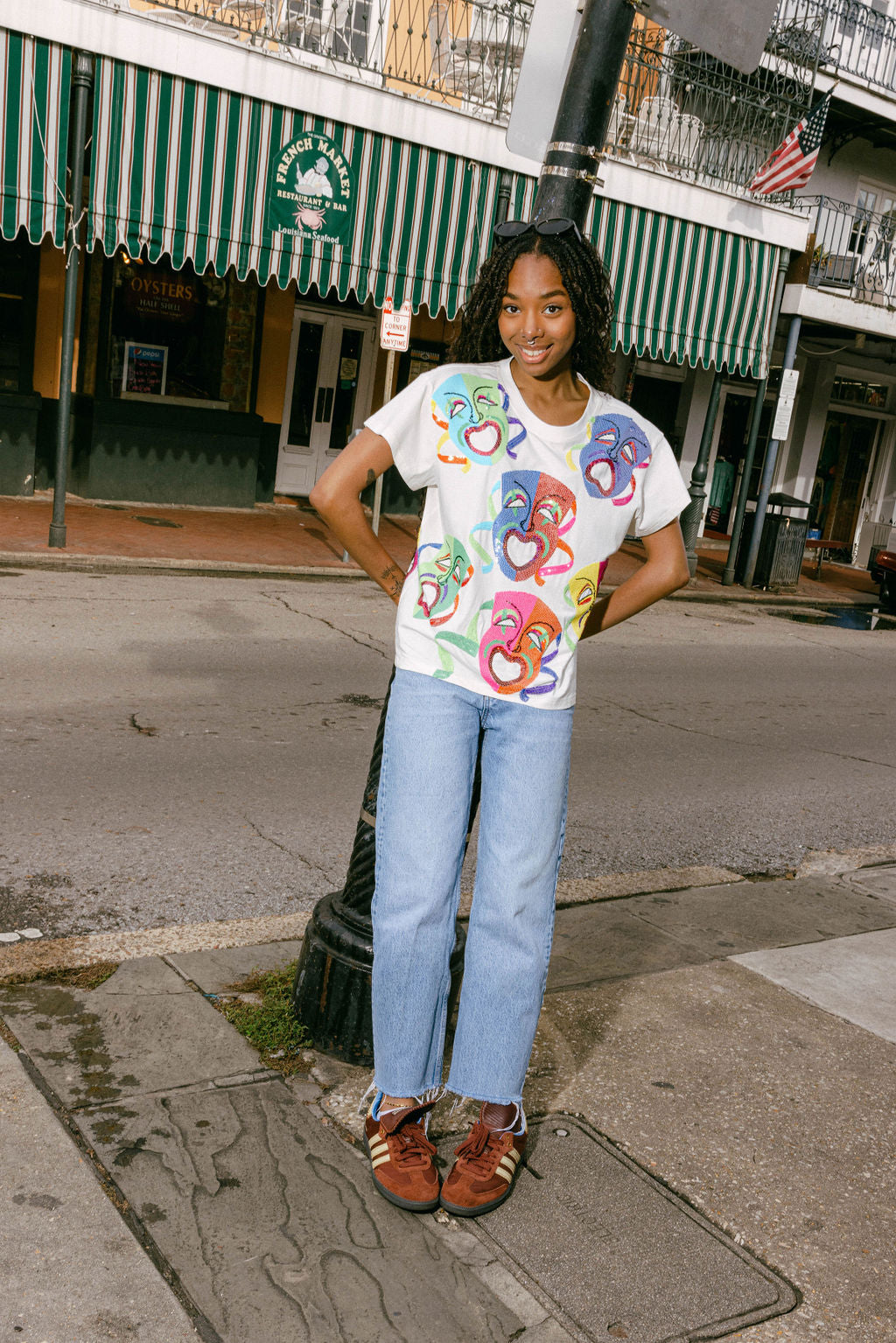 White Multi Mardi Gras Mask Tee
