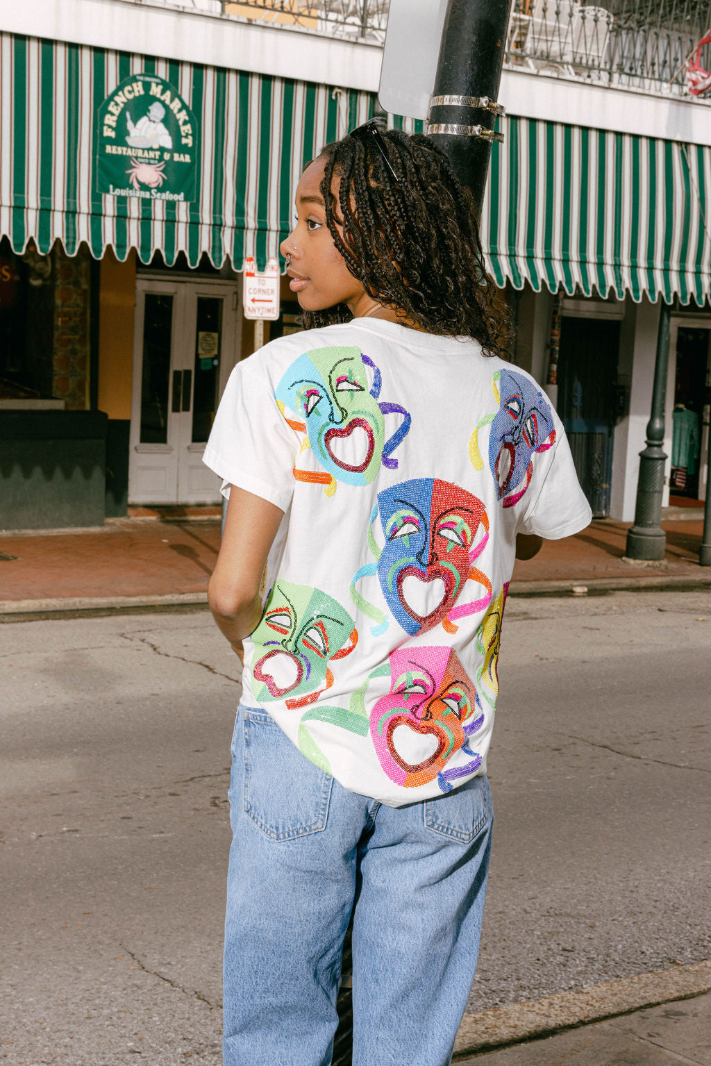 White Multi Mardi Gras Mask Tee