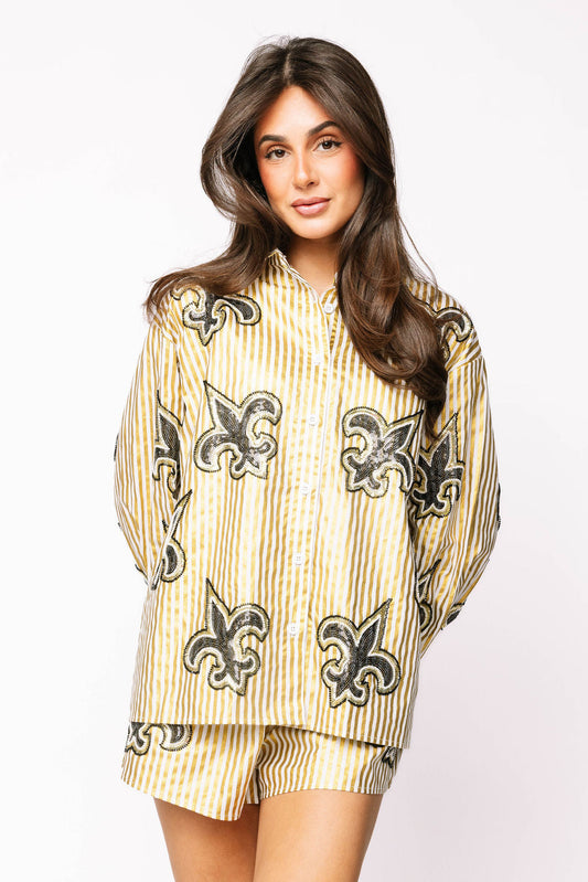 Licensed Saints Fleur De Lis Striped Top